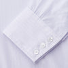 View 3 of product The Turnbull & Asser Soft Lilac Stripe Cotton Regular Fit Mayfair Shirt features a classic collar, cuffed long sleeves, and subtle vertical stripes, shown on a plain white background.