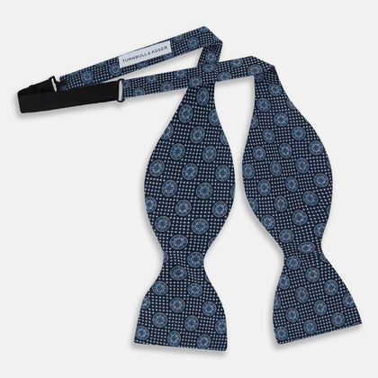Navy Medallion Silk Bow Tie Image 1