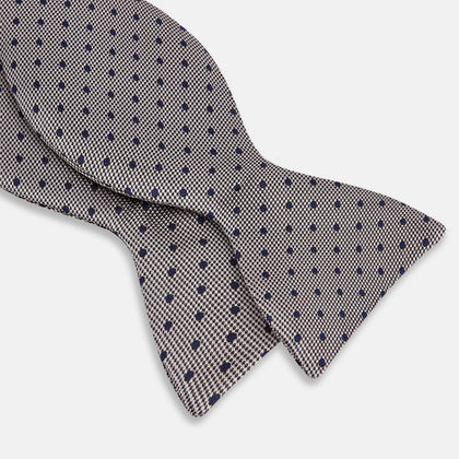 Navy and Silver Micro Dot Silk Bow Tie Image 1