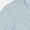 View 6 of product Blue and green multi-stripe Westminster shirt by Turnbull & Asser, featuring a pointed collar and buttoned cuffs—a refined example of British craftsmanship on a plain white background.