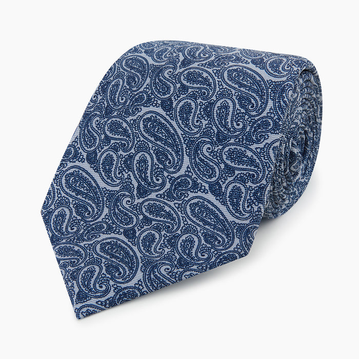 Pale Blue Paisley Printed Silk Tie Image 4