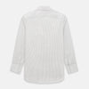 View 3 of product The Coffee and Grey Shadow Pinstripe Westminster Shirt by Turnbull & Asser features thin white and gray stripes, a long sleeve, button-down style, and signature collar, all reflecting classic British craftsmanship.