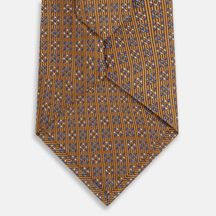 Tan and Blue Multi Dot Silk Tie Image 2