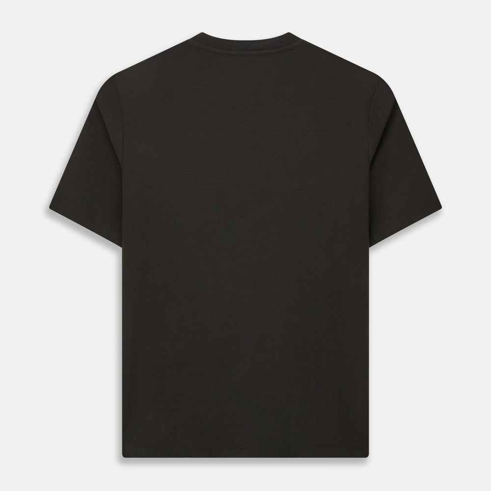 The Turnbull & Asser Dark Chocolate Short-Sleeve T-shirt, shown flat on a white background, features a crew neckline and relaxed fit—offering versatile style and premium comfort for any wardrobe.