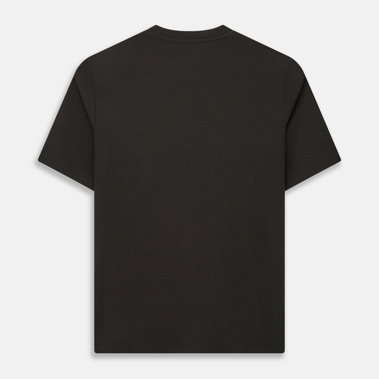 View 3 of product The Turnbull & Asser Dark Chocolate Short-Sleeve T-shirt, shown flat on a white background, features a crew neckline and relaxed fit—offering versatile style and premium comfort for any wardrobe.