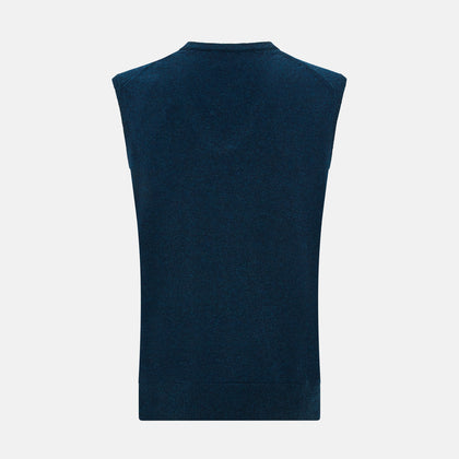 Dark Green Melange Cashmere V-Neck Vest Image 2