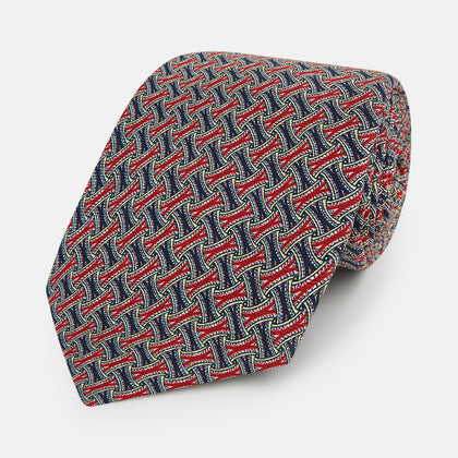 Red and Navy Weave Patterned Silk Tie