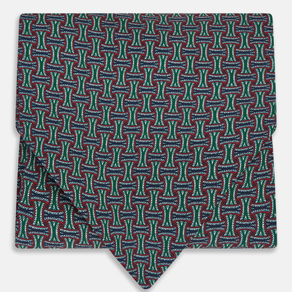 Forest Green and Red Weave Patterned Silk Cravat