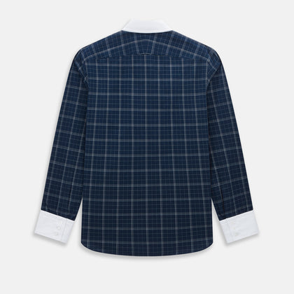 Indigo Windowpane Check Windsor Shirt with Contrast T&A Collar and Cuffs Image 2