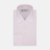 View 1 of product A Pink Herringbone Superfine Cotton Shirt by Turnbull & Asser, featuring a T&A collar and 3-button cuffs, is neatly folded with the inner collar label visible and white buttons, set against a plain white background.
