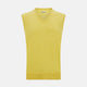 Turnbull & Asser’s Canary Yellow Cashmere V-Neck Vest features a ribbed hem and sleeveless design, adding a vibrant touch to refined outfits. Displayed on a plain white background.