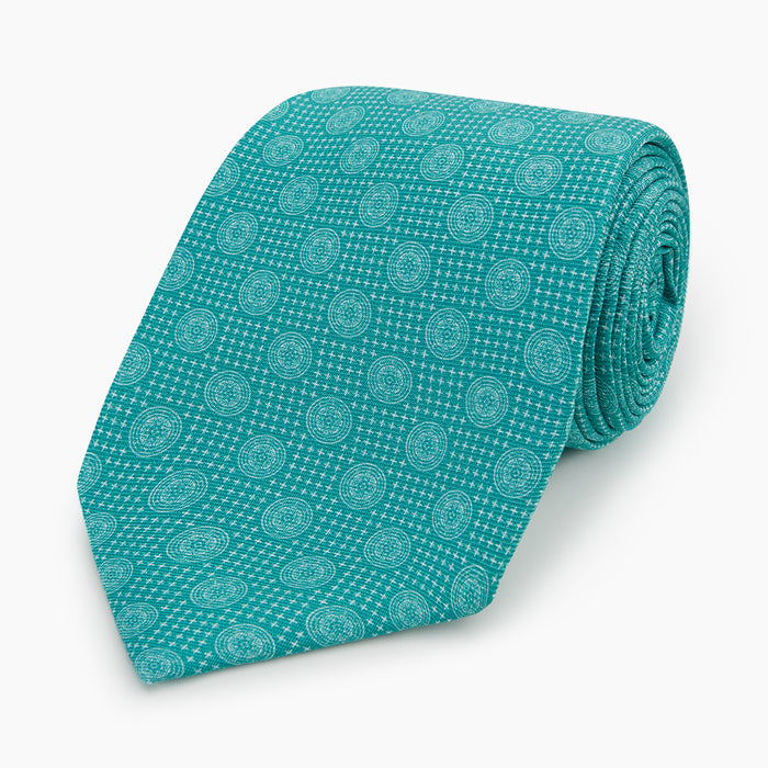 Turquoise Medallion Printed Silk Tie Image 4