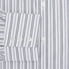 View 4 of product The Turnbull & Asser Navy Multi Stripe Mayfair Shirt features a T&A collar and premium Italian cotton, with vertical blue and white stripes. It is shown neatly laid flat on a white background.