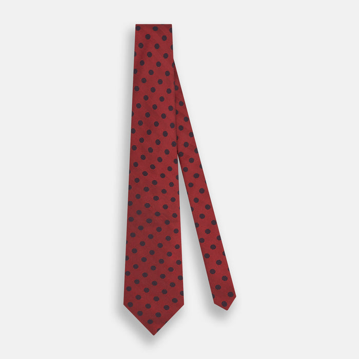 Navy Dot and Red Silk Tie Image 1
