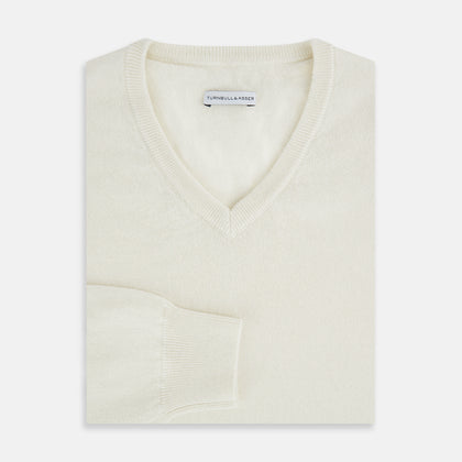 White Cashmere V-Neck Jumper Image 3