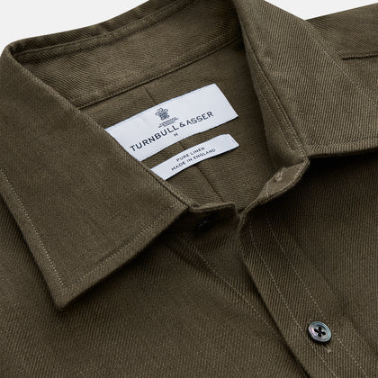 Khaki Green Linen Weekend Fit Langston Shirt Image 1