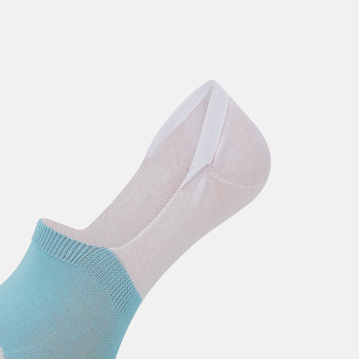 View 4 of product A single Turnbull & Asser White No-Show Sock, low-cut with a light blue front and white heel, displayed against a plain white background.