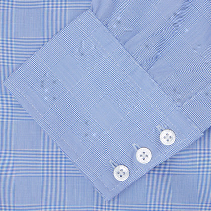Blue Prince of Wales Check Shirt with T&A Collar and 3-Button Cuffs Image 2