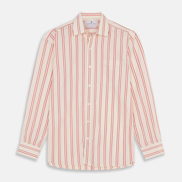 Red and Off-White Stripe Cotton Fabric Image 1