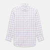 View 1 of product The Antique Pink Grid Check Mayfair Shirt by Turnbull & Asser is a long-sleeve shirt made from Italian cotton, featuring evenly spaced pink grid checks, displayed flat on a white background.