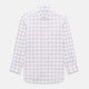 The Antique Pink Grid Check Mayfair Shirt by Turnbull & Asser is a long-sleeve shirt made from Italian cotton, featuring evenly spaced pink grid checks, displayed flat on a white background.