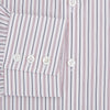 View 4 of product The Turnbull & Asser Red Multi Stripe Mayfair Shirt is a long-sleeve, button-up classic with a sharp collar and vibrant red multi stripes—an essential men's piece shown against a white background.