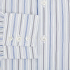View 4 of product The Turnbull & Asser Navy and Blue Multi Stripe Mayfair Shirt features long sleeves, a T&A collar, and buttoned cuffs, shown against a white background.