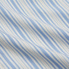 View 5 of product The Turnbull & Asser Blue Multi Stripe Wool Blend Weekend Fit Hayne Shirt features vertical blue, yellow, and white stripes, a button-down collar, and buttoned cuffs. Laid flat on a white background.