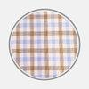 View 1 of product The Blue and Brown Multi Check Cotton Fabric by Turnbull & Asser features alternating blue, brown, and beige squares in a checkered pattern, bordered by a thin gray rim on a white background.