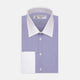 The Wall Street Shirt with White T&A Collar by Turnbull & Asser, as seen on Gordon Gekko, is folded neatly to showcase its light purple color, crisp French cuffs, and iconic contrasting collar against a plain background.