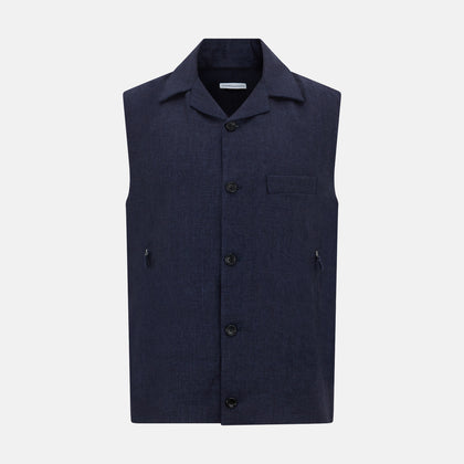 Navy Collared Linen Waistcoat