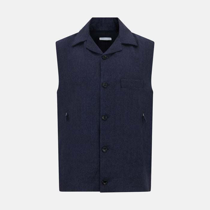 Navy Collared Linen Waistcoat