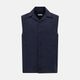 Turnbull & Asser Navy Collared Linen Waistcoat features a tailored fit, sleeveless design, button-up front, left chest pocket, and two zippered side pockets, shown against a plain white background.