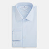 View 5 of product The Light Blue Mayfair Shirt by Turnbull & Asser is a men's cotton dress shirt featuring a pointed collar and button-down front, shown flat on a white background.