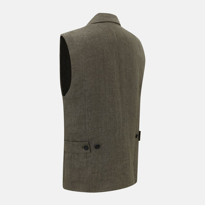 Olive Collared Linen Waistcoat Image 9