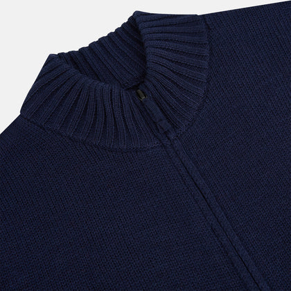Navy High Neck Merino Zipped Cardigan Image 1