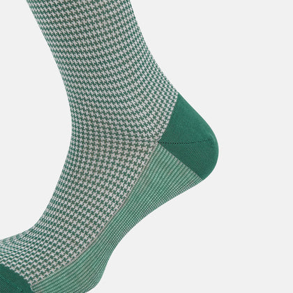 Ivory/green Houndstooth Long Socks Image 3