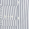 View 4 of product The Turnbull & Asser Navy Multi Stripe Mayfair Shirt, a pure cotton button-up with long sleeves and a collar, features thin vertical blue and white stripes and is displayed flat on a white background.