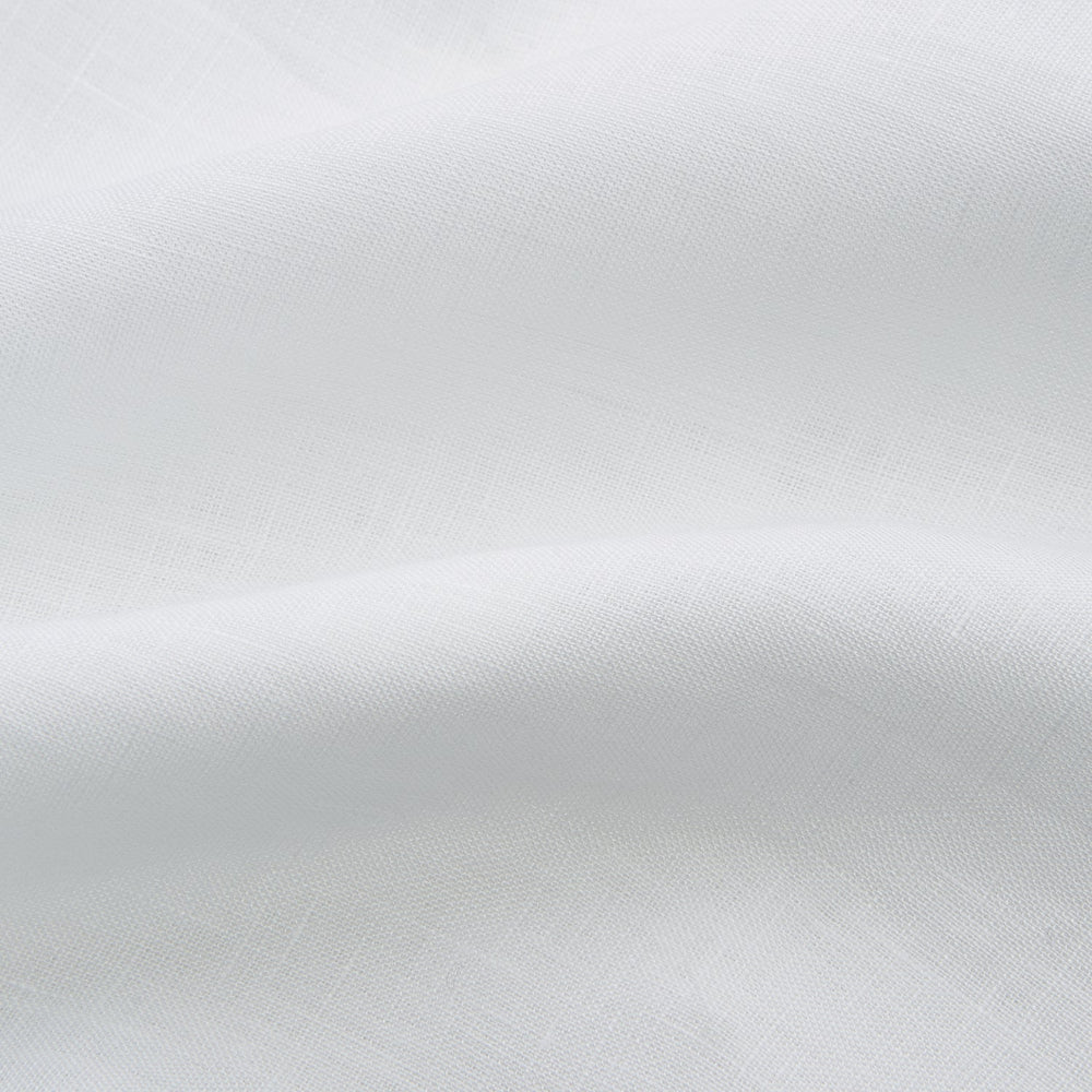 The Turnbull & Asser White Weekend Fit Linen Finch Shirt features a Derby collar and chest pocket, laid flat on a white background—an effortlessly classic choice for casual weekends.