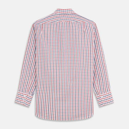 Navy and Red Check Cotton Regular Fit Mayfair Shirt Image 3