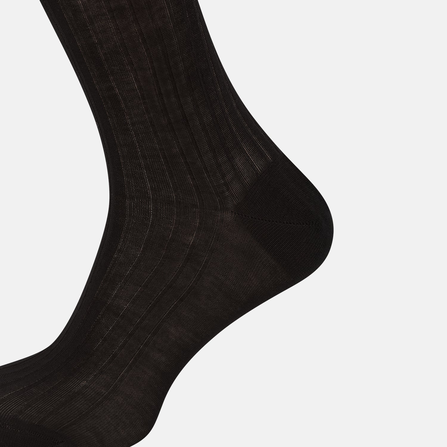 View 4 of product A single Black Cotton Mid-Length Sock by Turnbull & Asser, featuring a ribbed texture and crafted from premium Egyptian cotton, is displayed upright against a plain white background.
