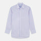 The Turnbull & Asser Red and Blue Multi Check Cotton RE-PURPOSE Mayfair shirt is a sustainable, long-sleeve button-up with a collar and cuffed sleeves, crafted from recycled fabrics and shown laid flat on a white background.