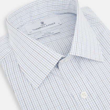 Pale Blue and Navy Grid Check Mayfair Shirt Image 1