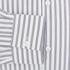 View 4 of product The Turnbull & Asser Purple Multi Stripe Quarzo Nightshirt features a collared, button-front design with a chest pocket and vertical white and light gray stripes, shown laid flat on a white background.