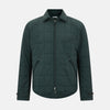 View 1 of product The Turnbull & Asser Battersea Forest Green Quilted Jacket for men features a front zipper, collared neckline, angled chest pocket, two zippered side pockets, and adjustable snap cuffs—shown on a plain white background.