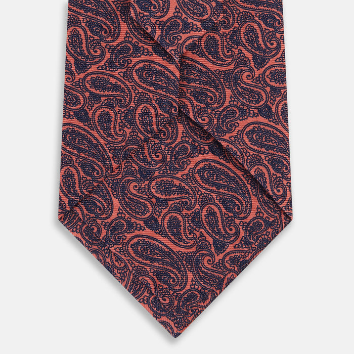 Orange Paisley Printed Silk Tie Image 2