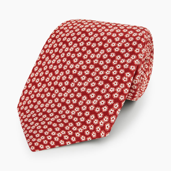 Red Flower-Patterned Printed Silk Tie Image 4