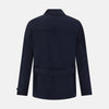 View 3 of product The Turnbull & Asser Light Navy Kingston Corduroy Caban Jacket features a double-breasted stretch cotton corduroy design with black buttons, notched collar, and long buttoned cuffs, displayed on a plain white background.