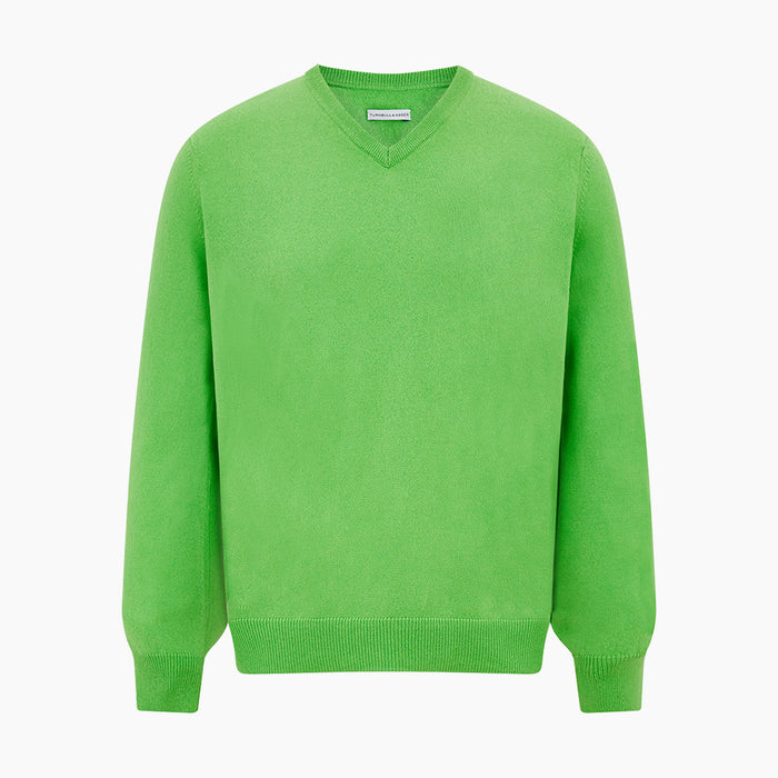 Lime Green Cashmere V-Neck Jumper Image 4