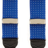 View 2 of product Turnbull & Asser Royal Blue Small Spot Adjustable Silk Braces, detailed with black leather ends and silver clips, are perfect for refined style. Shown laid flat on a plain white background.